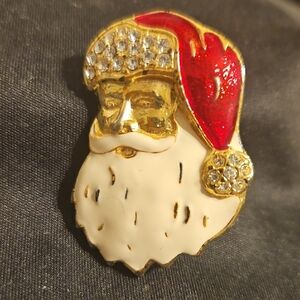 Festive Santa Claus Brooch - Gold and Red